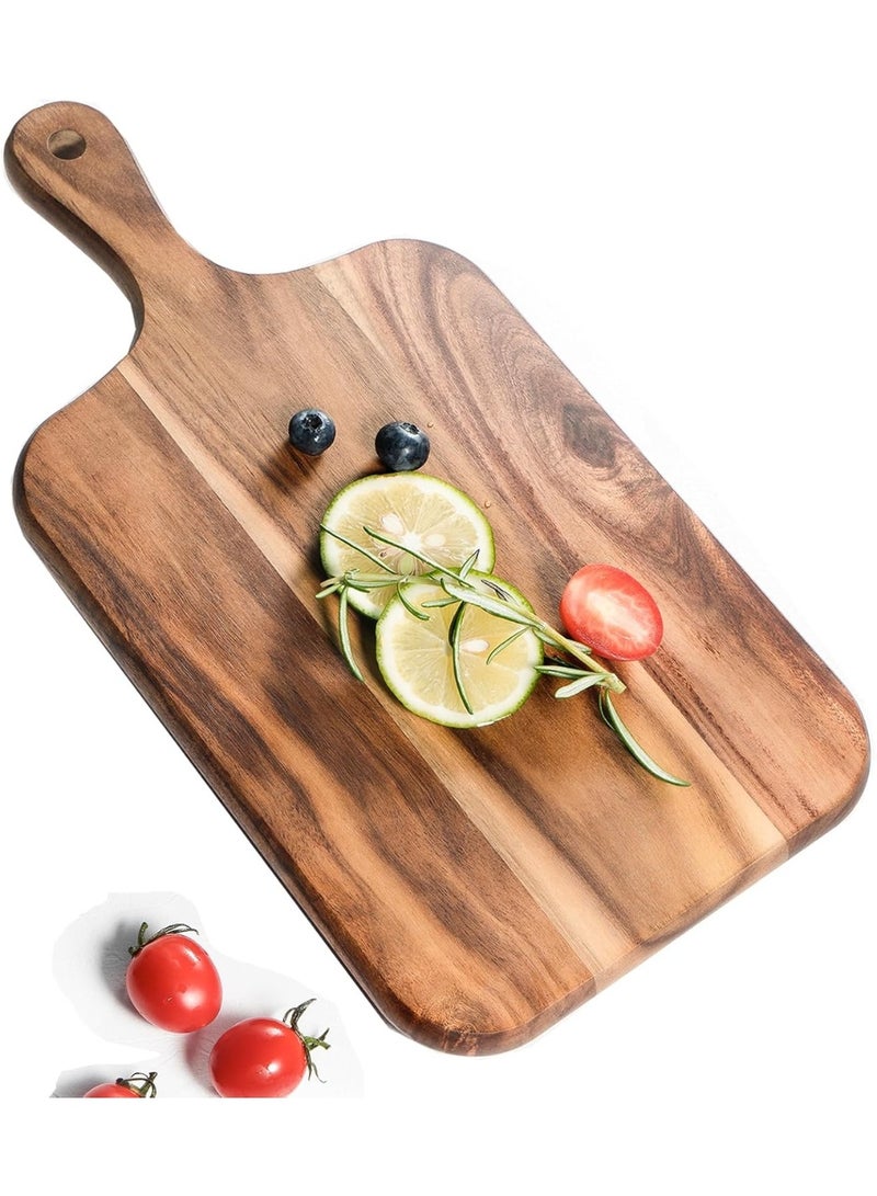 Wood Cutting Board - Wooden Kitchen Cutting Board for Meat, Cheese, Bread, Vegetables &Fruits-Charcuterie Board Cheese Serving Board with Handle,14”x7” - Image 1